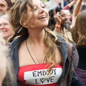 blond woman protesting for love